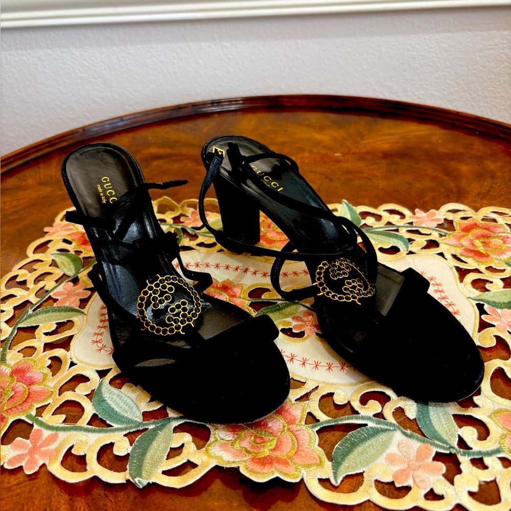 Gucci Black Heels with Gold Accent